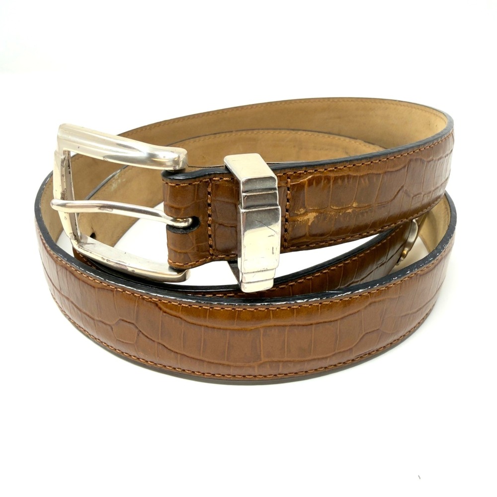Tasso Elba Leather Belt Brown Crocodile Embossed Dress‎ Style 38 42